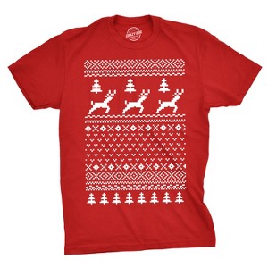 Reindeer Ugly Christmas Sweater T Shirt Funny Holiday Party Vintage Pattern Tee - Crazy Dog Men's T Shirt - 1 of 4