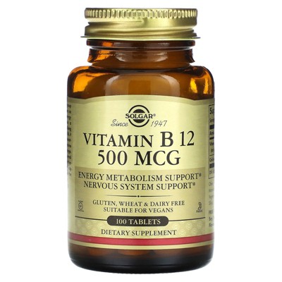 Solgar Vitamin B12, 500 mcg, 100 Tablets