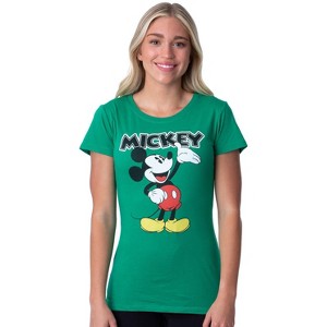 Seven Times Six Disney Womens' Classic Comfy Mickey Mouse Character Crewneck Shirt Top Green - 1 of 4