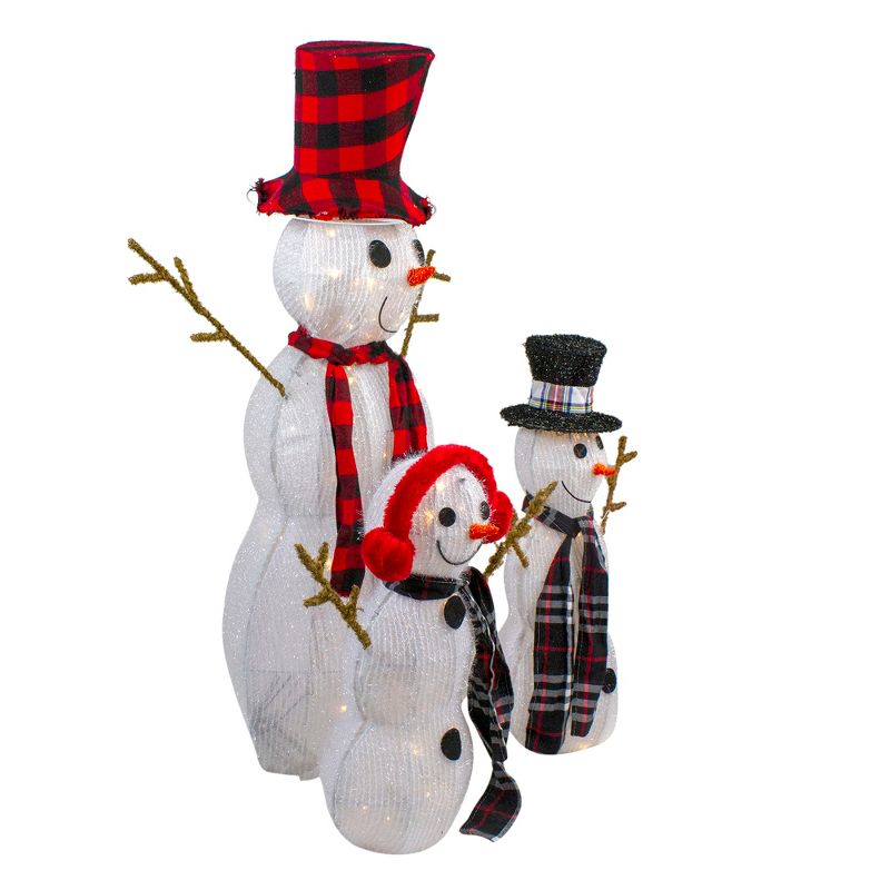 Northlight Set of 3 Lighted Tinsel Snowman Family Christmas Outdoor Decorations, 35", 2 of 7