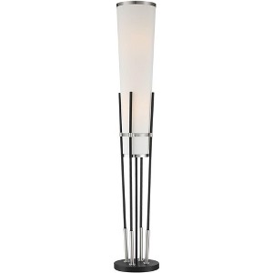 Possini Euro Design Flute Modern Torchiere Floor Lamp 64" Tall Satin Black Brushed Nickel White Linen Shade for Living Room Bedroom Office House Home - 1 of 4