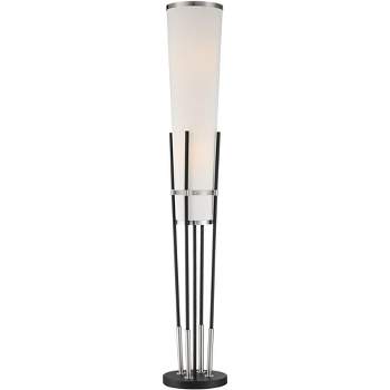 Possini Euro Design Flute Modern Torchiere Floor Lamp 64" Tall Satin Black Brushed Nickel White Linen Shade for Living Room Bedroom Office House Home