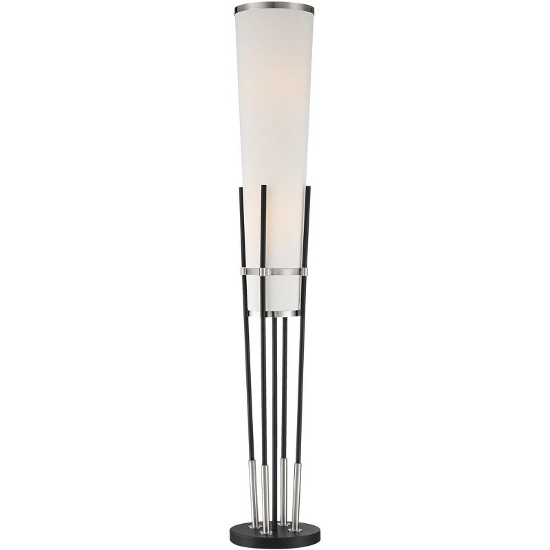 Possini Euro Design Flute Modern Torchiere Floor Lamp 64" Tall Satin Black Brushed Nickel White Linen Shade for Living Room Bedroom Office House Home, 1 of 10