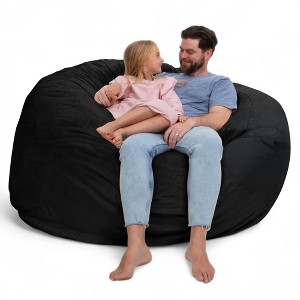 Ultimate Sack 6ft Bean Bag Chair, Oversized Comfortable Indoor Floor Lounger, Giant Foam-Filled Furniture for Relaxing, Black Fur - 1 of 4