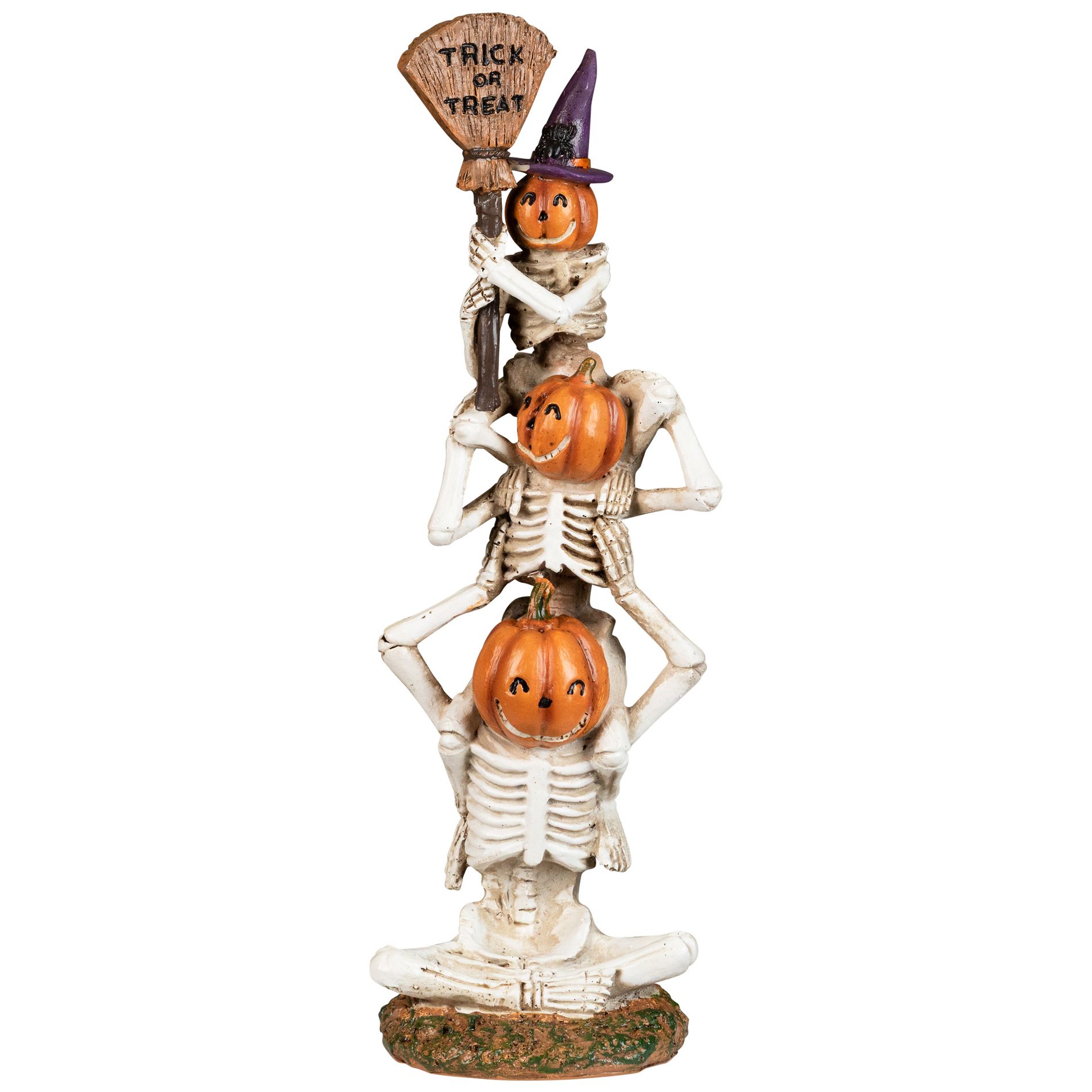 Northlight Trio of Stacked Trick or Treat Jack-O-Lantern Skeletons Halloween Decoration - 12.25"