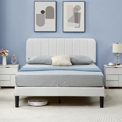 VECELO Velvet Upholstered Platform Bed Frame with Adjustable Headboard, Sturdy Wood Slat Support, No Box Spring Required