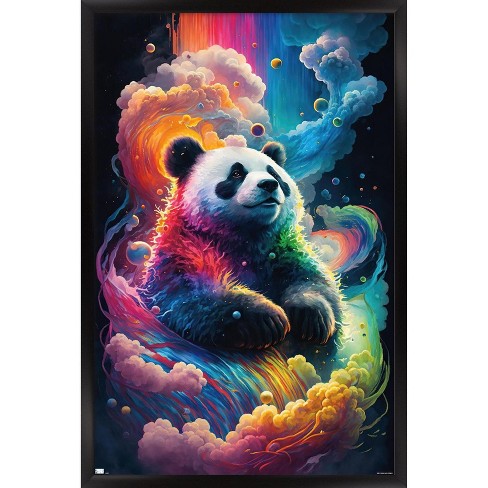 Trends International Wumples - Cosmic Neon Panda Framed Wall Poster Prints  Black Framed Version 14.725