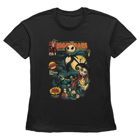 Women's The Nightmare Before Christmas Jack and Sally Comic Cover T-Shirt -  Black - 2X Large