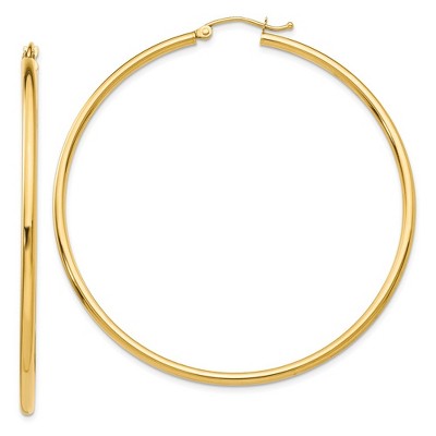 Black Bow Jewelry 2mm, 14k Yellow Gold Classic Round Hoop Earrings, 55mm (2 1/8 Inch)