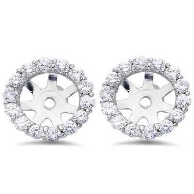 Pompeii3 7/8ct Diamond Halo Stud Earring Jackets Solid 14K White Gold (6-6.7mm)