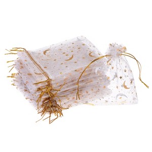 Unique Bargains Moon Star Printed Drawstring Mini Gift Candy Christmas Organza Bags 100 Pcs - 1 of 4