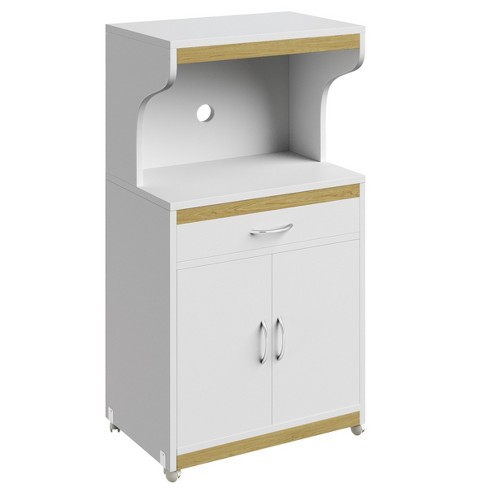 Microwave Stand With Storage – Rolling White Cabinet With Doors, Drawer ...