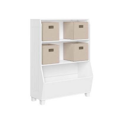 RiverRidge Kids' 34" Playroom Bookshelf with Veggie Bin Organizer, 2 Open Toy Storage Shelves, and 4 Fabric Bins