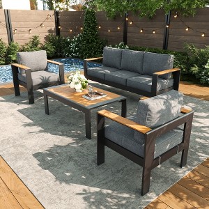 LayinSun 4 Pieces Aluminum Outdoor Patio Furniture Set with Coffee Table, Outside Metal Patio Conversation Sets with Deep Seating and Thick Cushions - 1 of 4