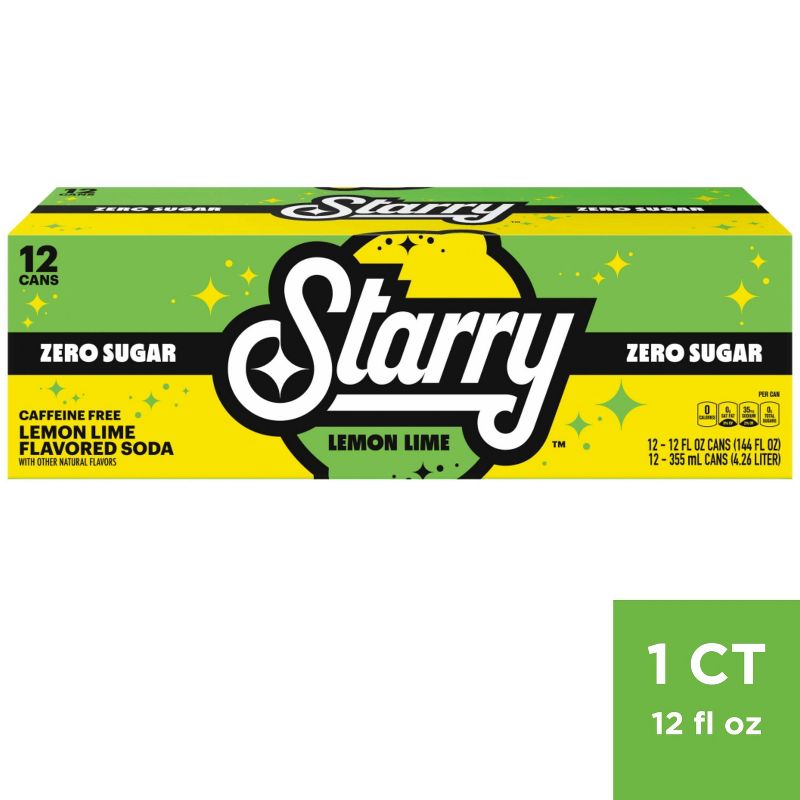 Starry Zero Lemon Lime Soda - 12pk/12 fl oz Cans, 1 of 7