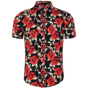 Lars Amadeus Men's Summer Floral Print Short Sleeve Button Down Beach Hawaiian Casual Shirt - 1 of 4
