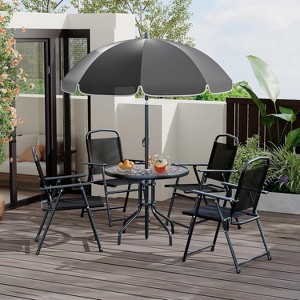 Nasitip 6-Piece Patio Dining Set for 4 with Umbrella, Hexagon Outdoor Table & 4 Folding Chairs - 1 of 4