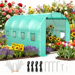 15' Walk-in Greenhouse , Heavy Duty Tunnel Green House with 8 Ventilated Mesh Windows & Zippered  Door,  Plant Garden Hot House Outdoor - 1 of 4