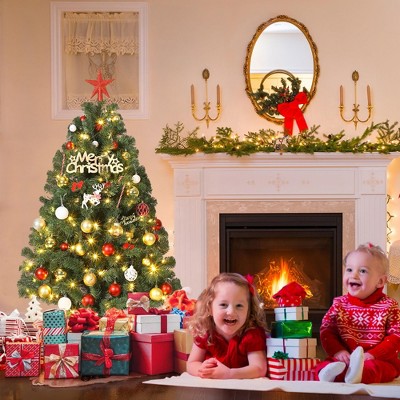 9Ft Christmas Tree with LED Lights, Realistic Spruce Artificial Xmas Tree, Metal Hinges and Collapsible Stand, Full Holiday Tree for Home, Party