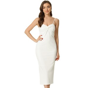 Allegra K Women's Spaghetti Straps Sleeveless Ruched Twist Front Pencil Dresses - 1 of 4