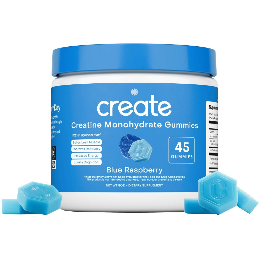 Create Wellness Creatine Monohydrate Sports Nutrition Supplement Gummies - Blue Raspberry - 8oz/45ct