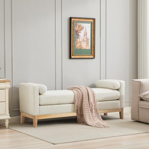 66" Modern Upholstered Ottoman Bench with Bolster Pillows and Padded Seat for Bedroom or Entryway -3irtyhousy - 1 of 4