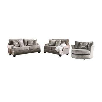 3pc Mauricio Microfiber Loveseat and Sofa Set with Accent Chair Set Gray/Pattern - Furniture Of America