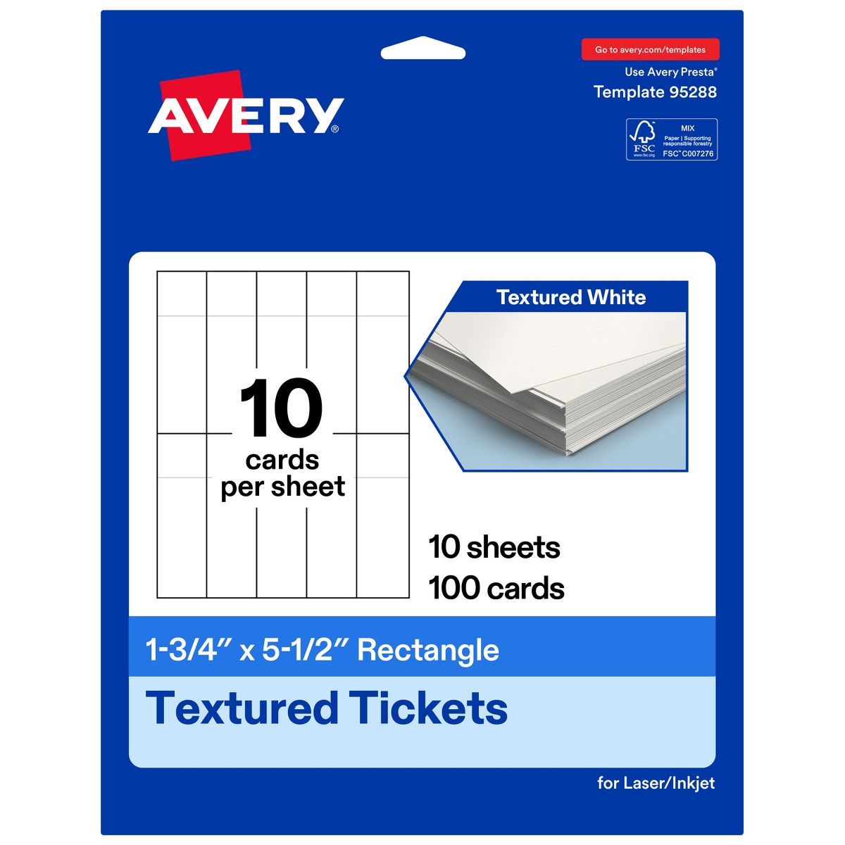 Avery Matte White Tickets, 1-3/4" x 5-1/2" Rectangle