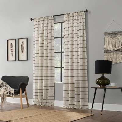 Mocha Linen Blend Twill Stripe Sheer Curtain Panel