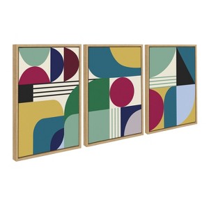Kate and Laurel Sylvie MCM Pattern 07 08 and 09 Framed Canvas by Rachel Lee of My Dream Wall, 3 Piece 18x24, Natural - 1 of 4