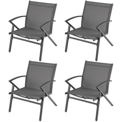 Tangkula 2/4 PCS Patio Chairs Lawn Chairs with Curved Backrests and Armrests Breathable Fabric Outdoor Chairs Grey