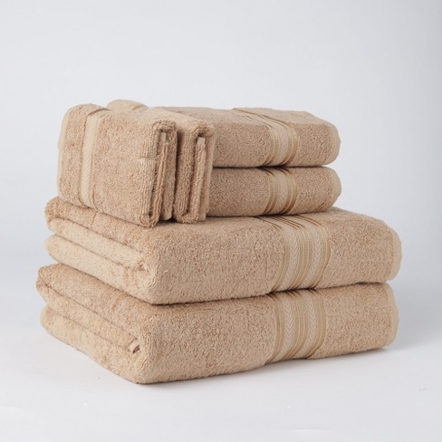 6-Piece Taupe/Black Luxury Quick Dry 100% Cotton Bath Towel Set