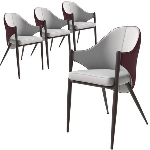 Set of 4 Upholstered Leather Dining Chairs with Iron Legs, Modern Accent Armchairs for Kitchen - 1 of 4