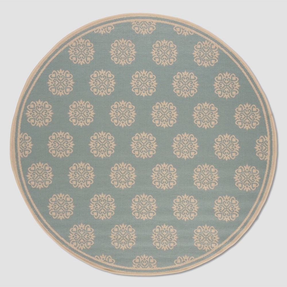 6'7in Round Chara Outdoor Rug Aqua/Cream - Safavieh