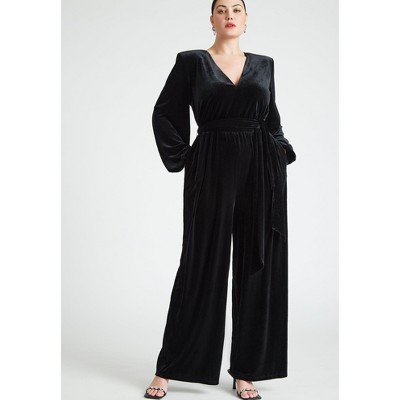 ELOQUII Velvet Wide Leg Jumpsuit
