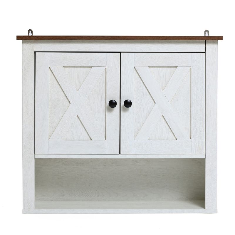 LuxenHome White Manufactured Wood Farmhouse 2-Door Bathroom Wall Cabinet, 1 of 6