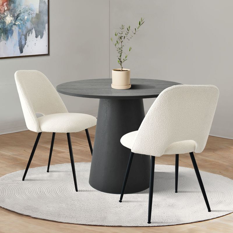 Dwen+Edwin Black 3 Piece Dining Table Set with 35" Black Round Concrete Dining Table and 2 Upholstered Boucle Chairs-The Pop Maison, 1 of 10