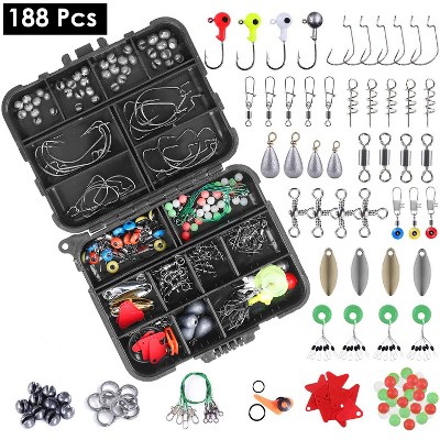 iMounTEK "188-Piece Portable Fishing Accessory Kit with Hooks, Sinkers, Lures, Weights & Tackle Box"Transparent