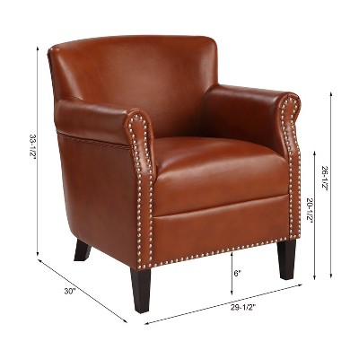 Caramel Leather Club Accent Chair with Wood Frame