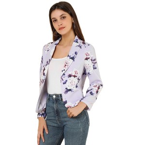 INSPIRE CHIC Women's Open Front Office Long Sleeve Lightweight Printed Floral Crop Suit Blazer - 1 of 4