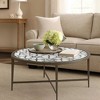 Royal Hampton Round Glass Top Coffee Table with X Support Metal Base, Silver - 2 of 4