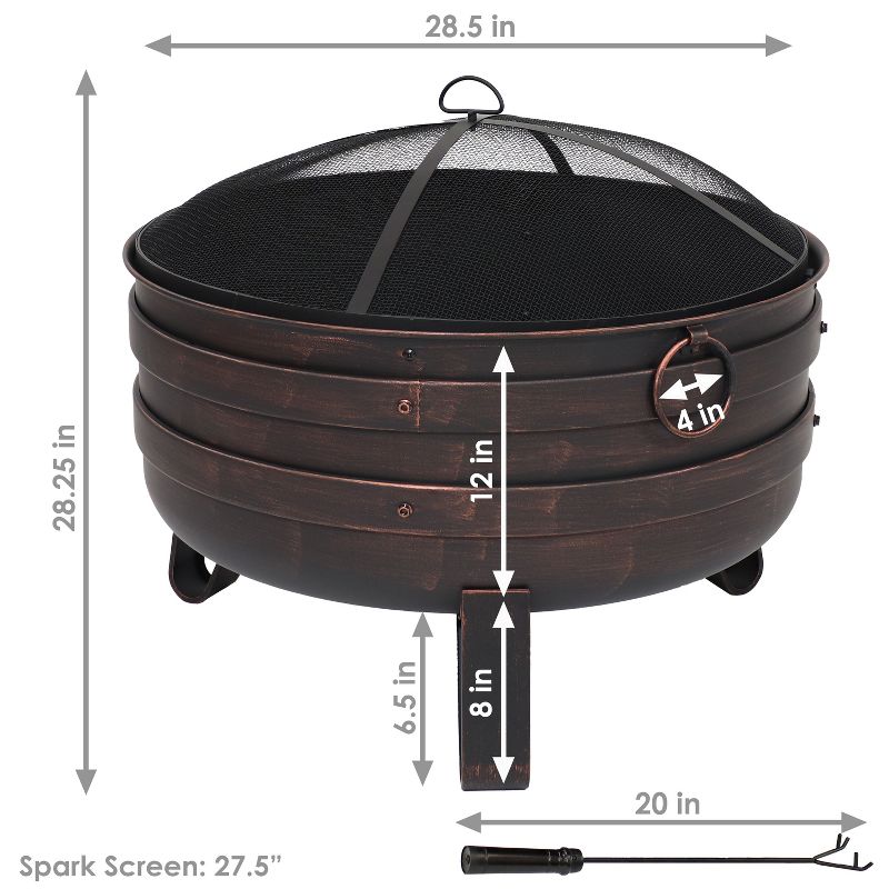 Sunnydaze Heavy-Duty Steel Cauldron Fire Pit with Spark Screen and PVC Protective Cover - 28.5-Inch Round - Brushed Bronze, 3 of 8