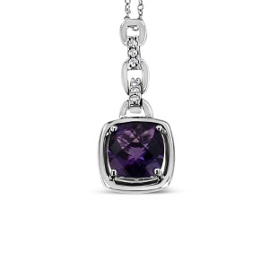 Haus of Brilliance Silver 6x6MM Cushion Shaped Purple Amethyst and Diamond Accented Pendant - 1 of 4