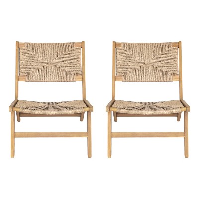 Christopher Knight Home Karla Outdoor Rustic Acacia Wood and Rattan Armless Lounge Chair (Set of 2)