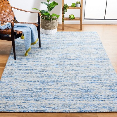 Handmade Blue Wool 5' x 8' Rectangular Area Rug