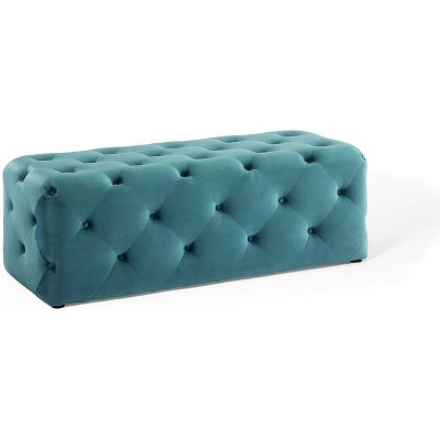 Amour Sea Blue 48" Tufted Velvet Entryway Bench