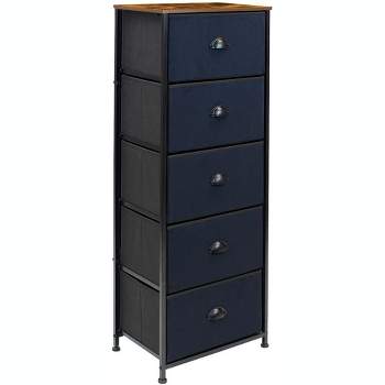 Sorbus Narrow 5 Drawers Nightstand with Steel Frame, Wood Top, Easy Pull Fabric Bins for Home, Bedroom, Office & Dorm