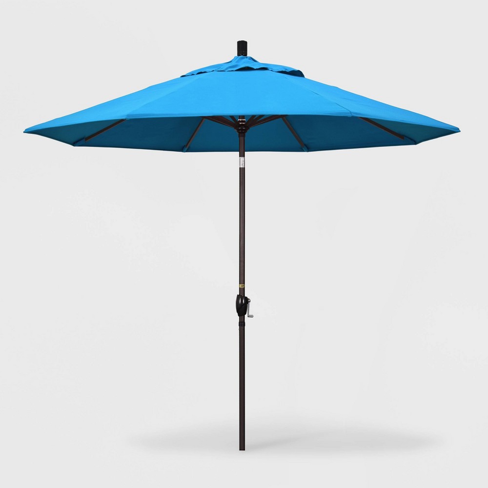 9′ Pacific Trail Patio Umbrella Push Button Tilt Crank Lift – Sunbrella Canvas Cyan – California Umbrella  – For the Patio​