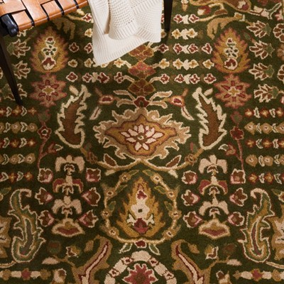 Ivory and Green Hand-Tufted Wool Oriental Rug