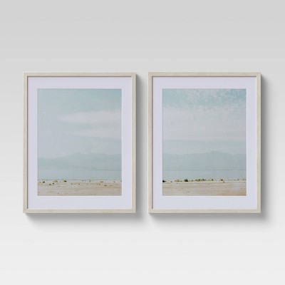 (Set of 2) 16" x 20" Soft Coastal Matted Print in Pine Frame Wall Canvases Blue - Threshold™